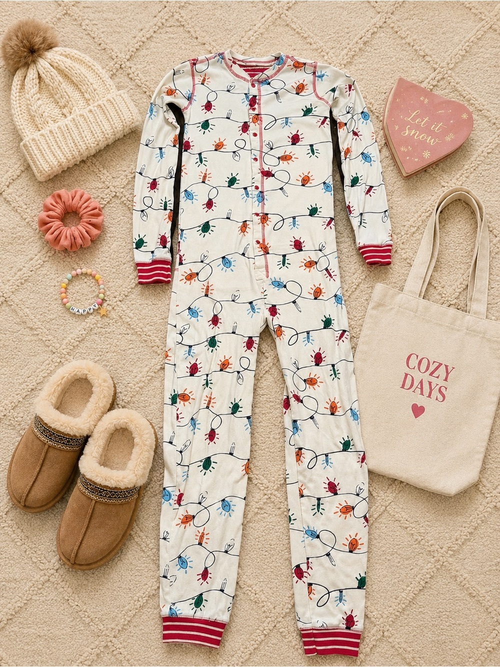 Little Blue House Kids Christmas Lights One Piece Pajamas Merry & Bright